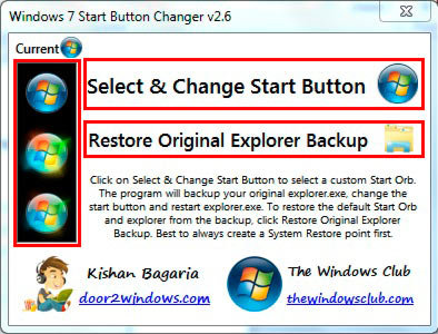 главное окно windows 7 start button changer