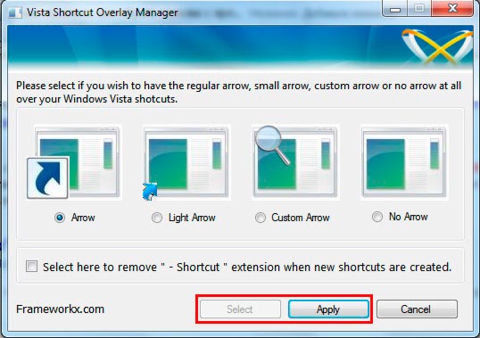 убираем стрелки с ярлыков на windows 7 программой vista shortcut overlay remover
