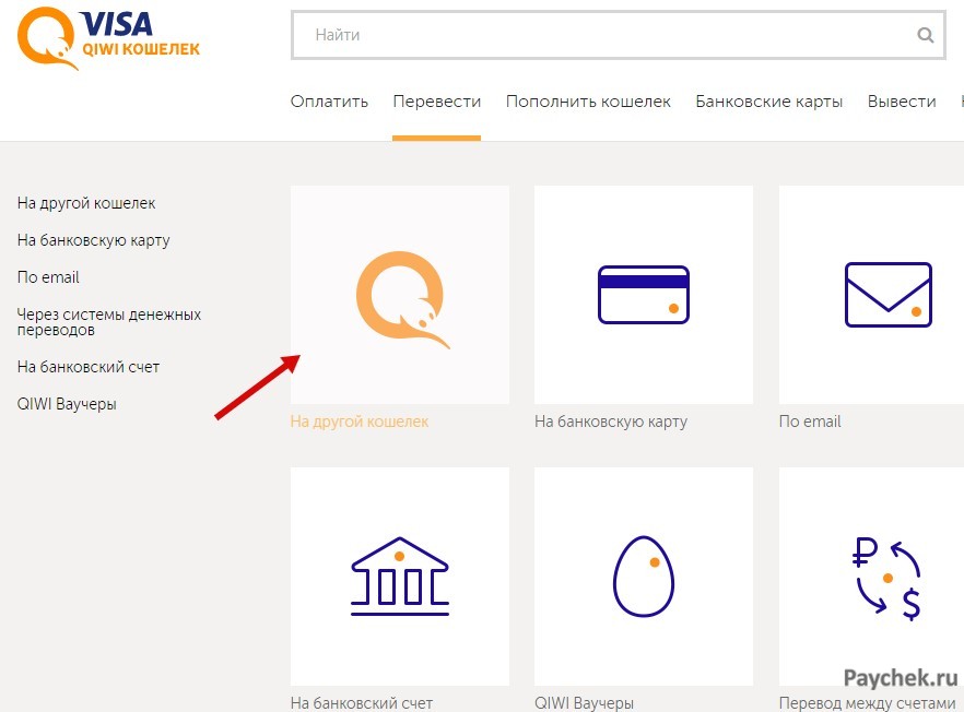 Перевод на другой кошелек в Visa QIWI Кошелек