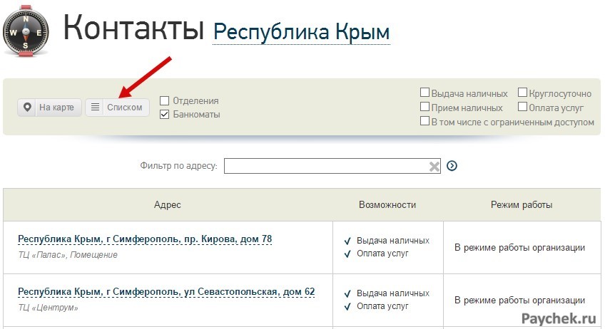 Список банкоматов Сбербанка в Республике Крым