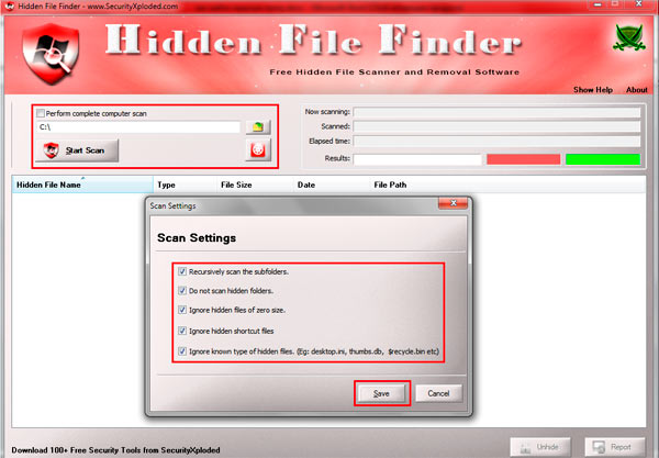 настройка hidden file finder